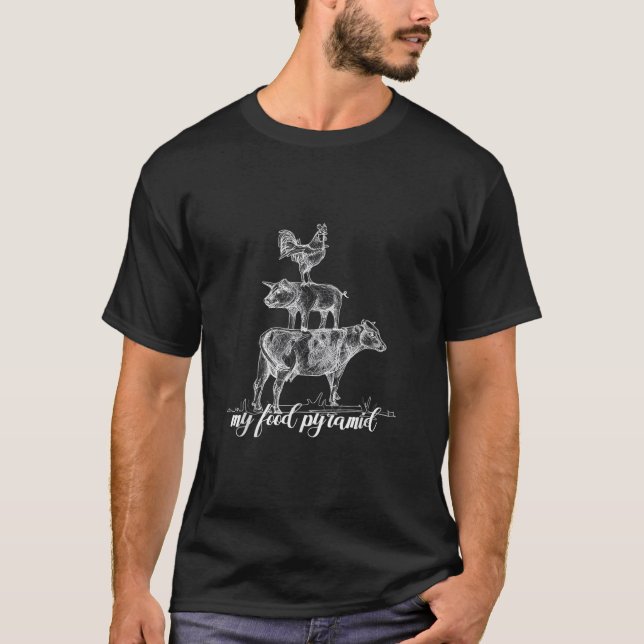 Camiseta Minha pirâmide Comida, Furiosa, Galinha de Vaca Ca (Frente)