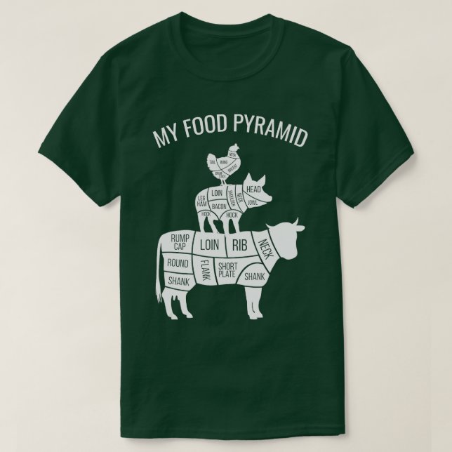 Camiseta Minha pirâmide Comida, Galinha de Porcos Carnívoro (Frente do Design)