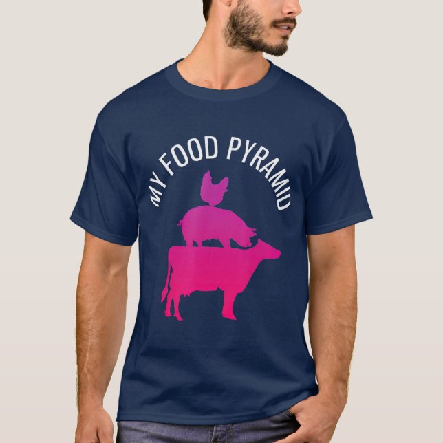 Camiseta Minha pirâmide Comida, Galinha de Porcos Carnívoro (Frente)