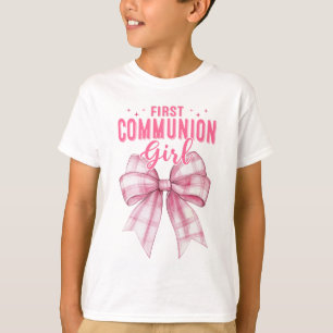 Camiseta Minha primeira comunhão, garotas cor-de-rosa, Arco