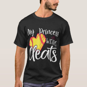 Camiseta Minha Princesa Veste Cleats - Softball Mãe Pai Bas