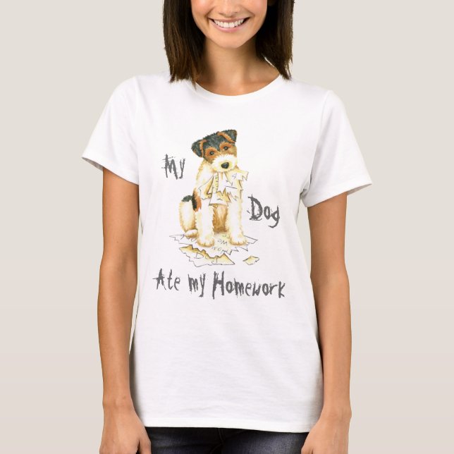 Camiseta Minha Raposa De Fio Terrier Comeu Minha Casa (Frente)