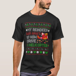 Camiseta Minha Reindeer Fugiu Eu Dirigi Um Helicóptero Chri
