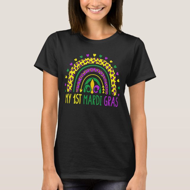 Camiseta Minha rua Mardi Gras Cute Leopard Rainbow Women Gi (Frente)