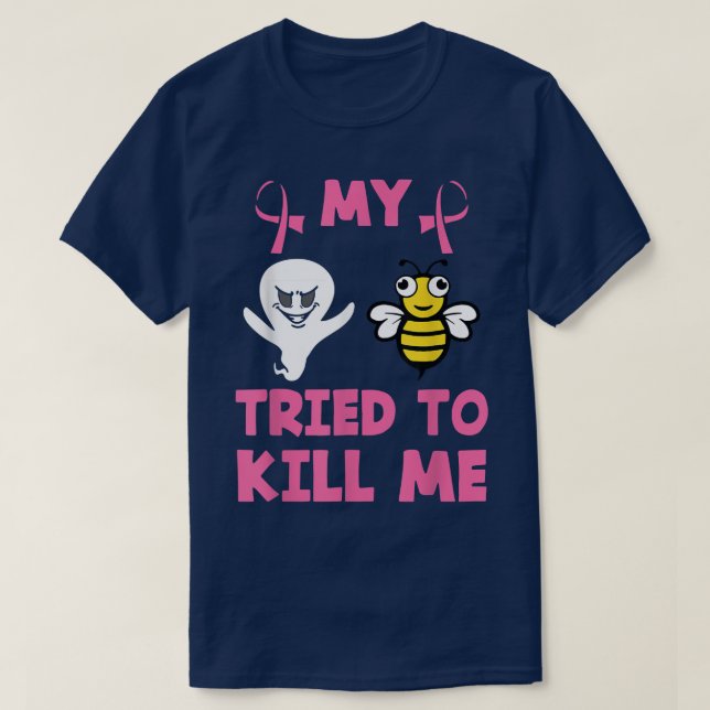 Camiseta Minhas Abelhas Tentaram Me Matar Cancer Engraçado  (Frente do Design)
