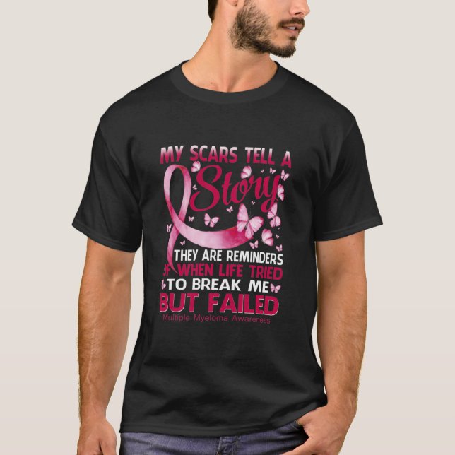 Camiseta Minhas cicatrizes contam histórias de mieloma múlt (Frente)