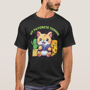 Camiseta Minhas Coisas Favoritas Gatos Jogos Plantas Pizza 