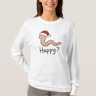 Camiseta Minhoca Feliz Usando Chapéu de Papai Noel Design d