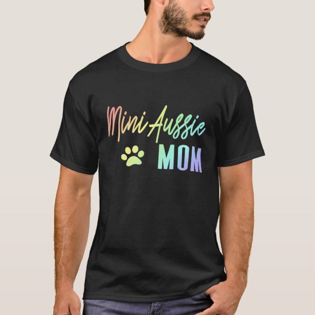 Camiseta Mini Aussie Mãe Arco-Íris Paw Imprime Folha Austra (Frente)