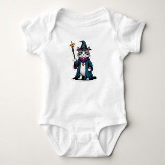Camiseta Mini gato feiticeiro com cajado mágico