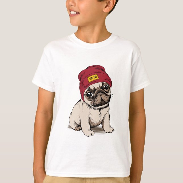 Camiseta Mini Pug do hipster do filhote de cachorro (Frente)