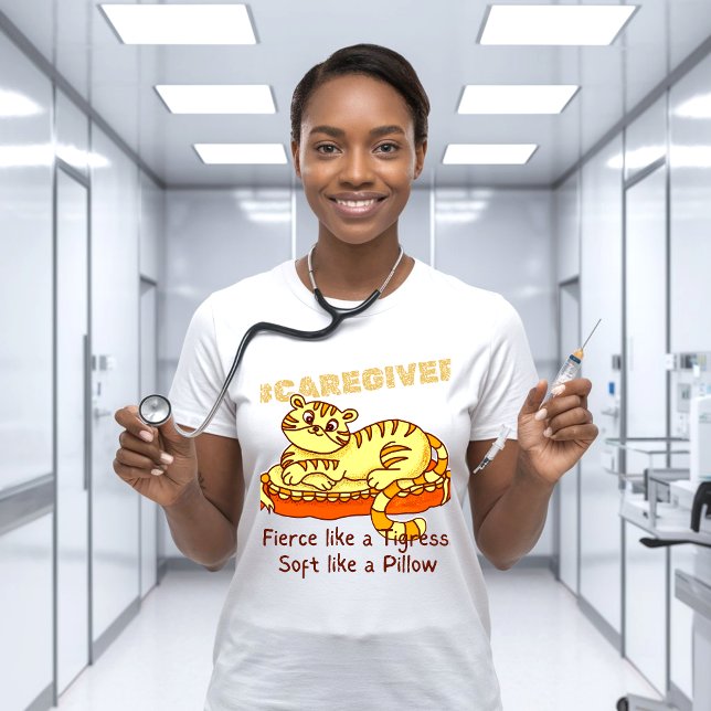 Camiseta Mini Tigresa Laranja no Travesseiro Cartoon Cuidad (Criador carregado)