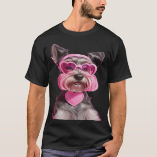 Camiseta Miniatura Adorável Schnauzer, Óculos De Sol Rosa