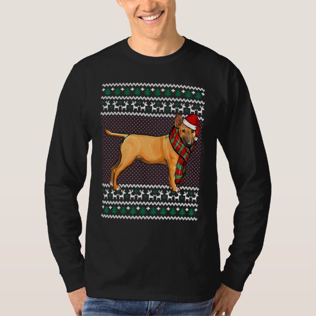 Camiseta Miniatura Bull Terrier Dog Santa Hat Ugly Chr (Frente)
