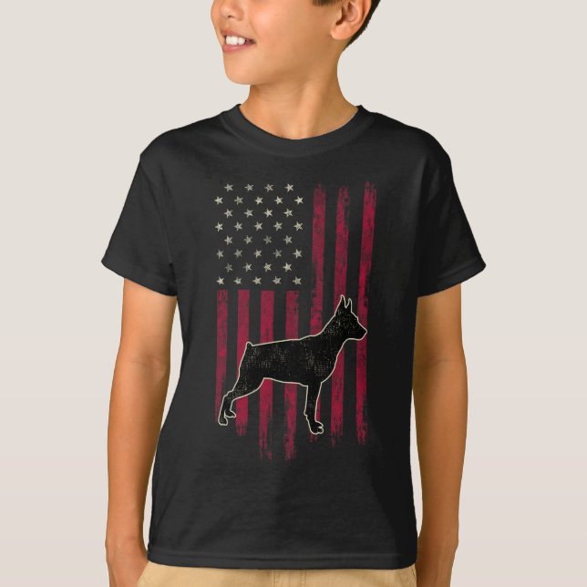 Camiseta Miniatura Cachorro Pinscher Amplia Bandeira Americ (Frente)
