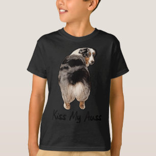 Camiseta Miniatura Engraçado Pastor Australiano Beija Meu A