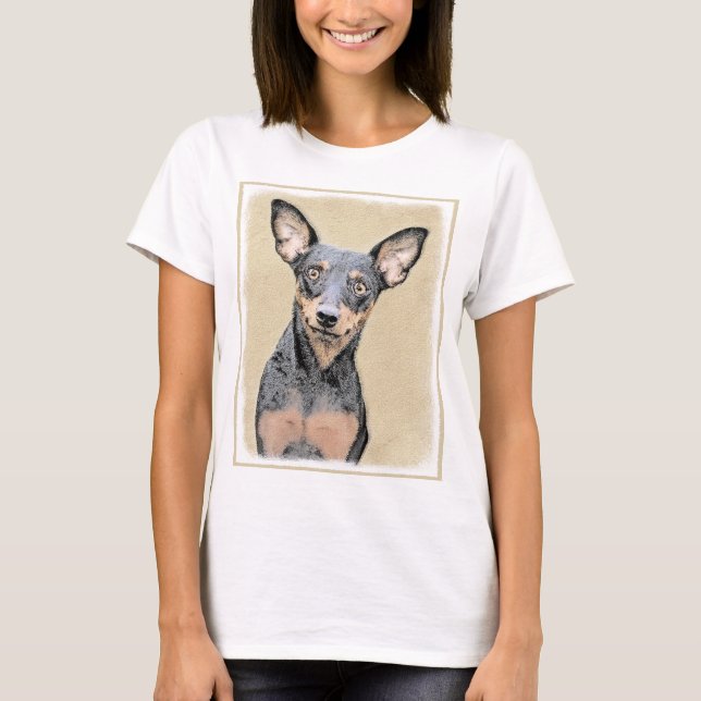 Camiseta Miniatura Pinscher Pintando Bela Arte Original de  (Frente)