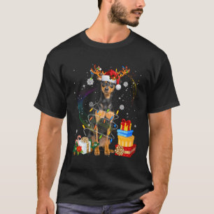 Camiseta Miniatura Pinscher Reindeer As Luzes De Natal Engr