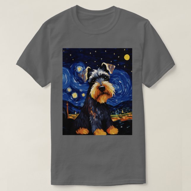 Camiseta Miniatura Schnauzer Cachorro Starry Night Van Gogh (Frente do Design)