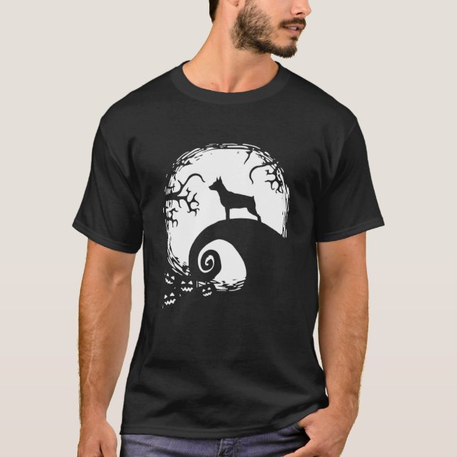 Camiseta Miniature Pinscher And Moon Halloween (Frente)