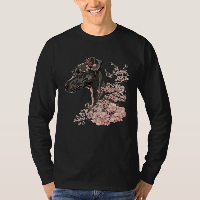 Camiseta Miniature Pinscher Cherry Blossom Dog Breed Japane (Frente)