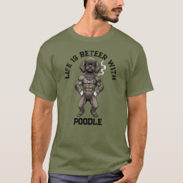 Camiseta Miniature Poodle , muscular, tattooed, bodybuilder