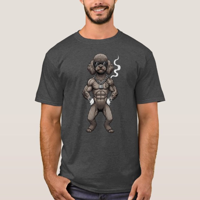 Camiseta Miniature Poodle , muscular, tattooed, bodybuilder (Frente)