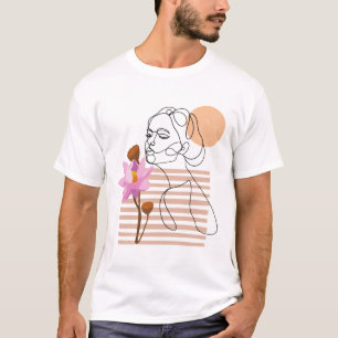 Camiseta Mínima mulher cheirando flores de arte