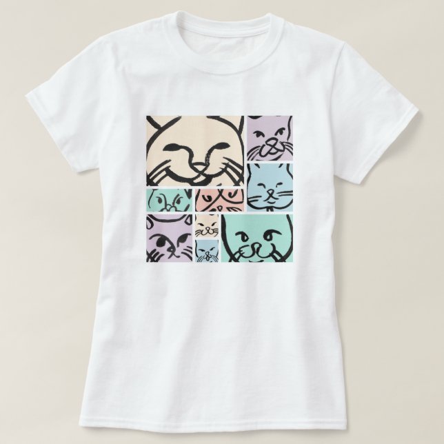 Camiseta Minimal Cats Line Art Collage (Frente do Design)