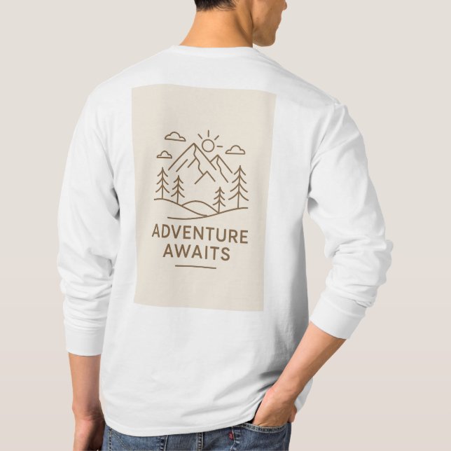 Camiseta Minimal Line-Art “Adventure Awaits” T-shirt design (Verso)