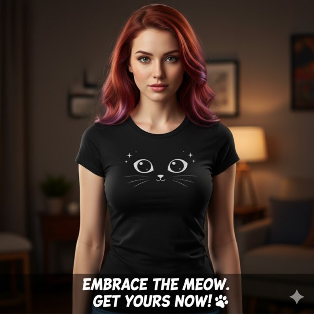 Camiseta Minimal White Cat Eyes Illustration (Minimal White Cat Eyes Illustration)