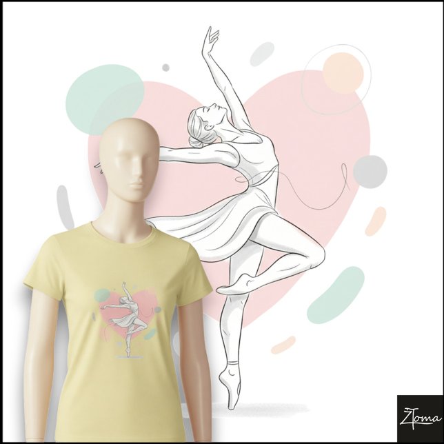 Camiseta Minimalist Ballerina Sketch Pastel Heart Backgroun (Criador carregado)