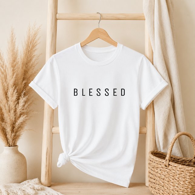Camiseta Minimalist BLESSED Text White T-Shirt (Criador carregado)