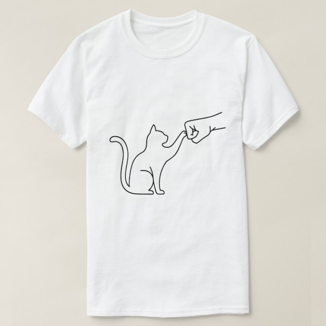 Camiseta Minimalist Cat Fist Bump Line Art T-Shirt for Men (Frente do Design)