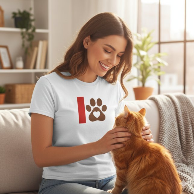 Camiseta Minimalist Cat Mom T-Shirt - Brown Paw Print Heart (Criador carregado)