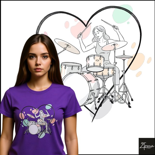 Camiseta Minimalist Drummer Sketch Pastel Heart Outline (Criador carregado)