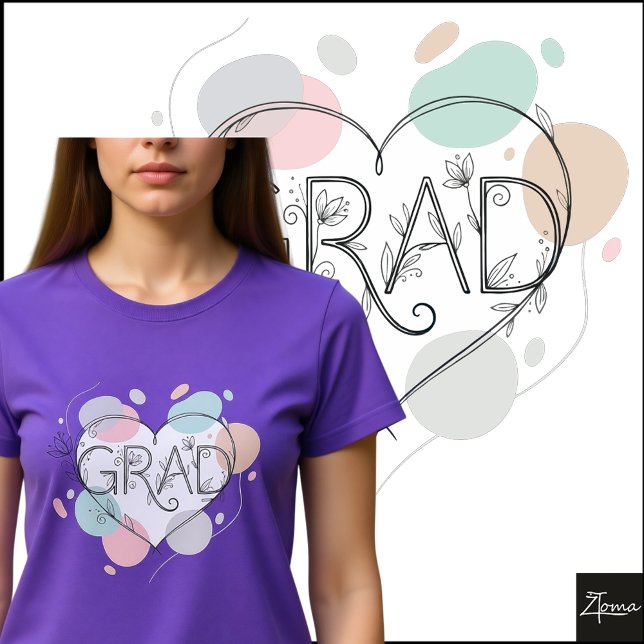 Camiseta Minimalist Floral GRAD Pastel Heart Sketch (Criador carregado)