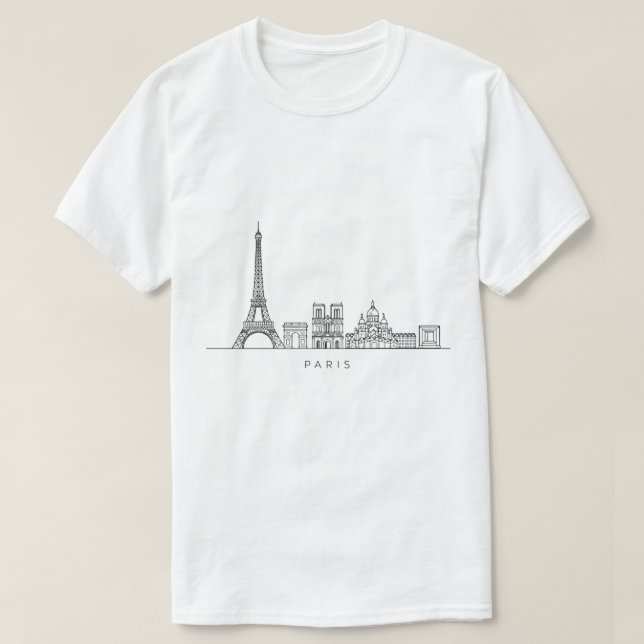 Camiseta Minimalist Paris Skyline Line Art (Frente do Design)