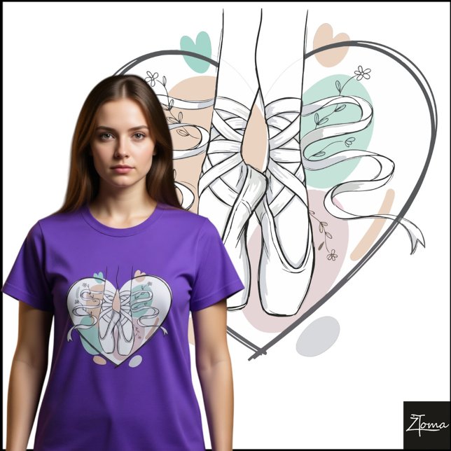 Camiseta Minimalist Pointe Shoes Pastel Heart Sketch (Criador carregado)