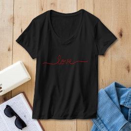 Camiseta Minimalist Red Love Script Black V-Neck T-Shirt