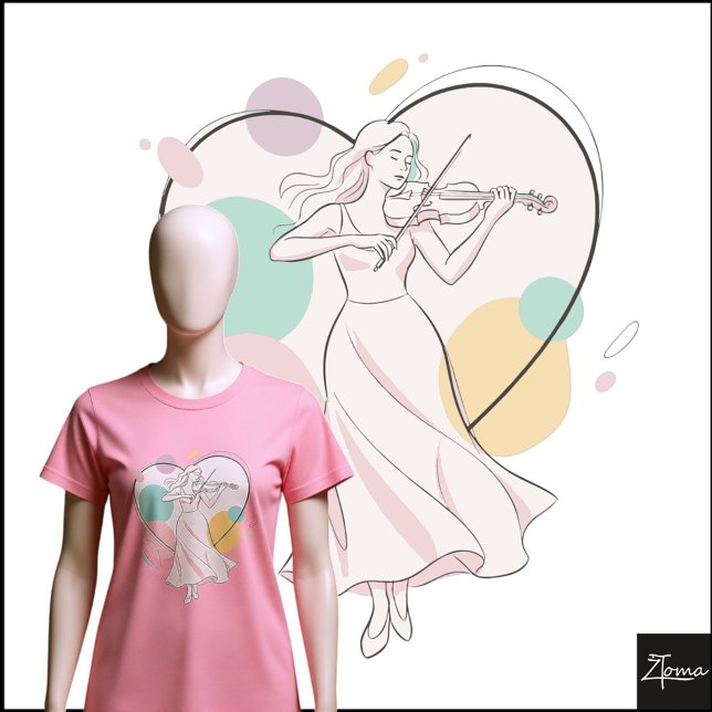 Camiseta Minimalist Violin Player Pastel Heart Sketch (Criador carregado)