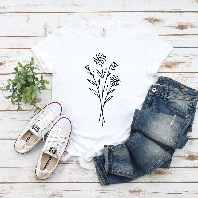 Camiseta Minimalist Wildflower Botanical Bouquet Line Art (Criador carregado)