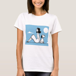 Camiseta Minimalist Woman and Dog Illustration