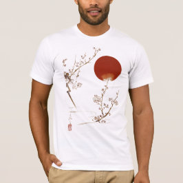 Camiseta Minimalist Zen Japanese Sun and Plum Branch Design