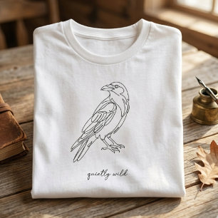 Camiseta Minimalista de Arte em Linha Corvo Quieta