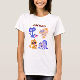 Camiseta Minimalista de Gato Amoroso Fique em Casa