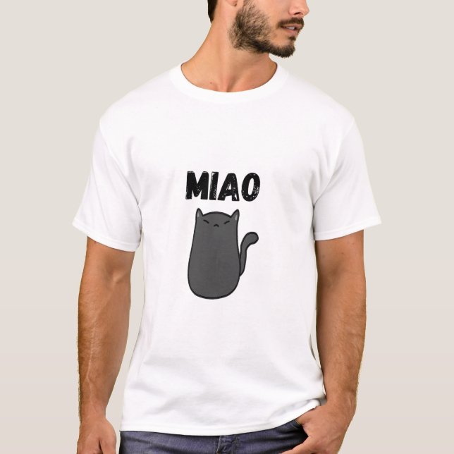 Camiseta Minimalista de Gato Preto MIAO (Frente)