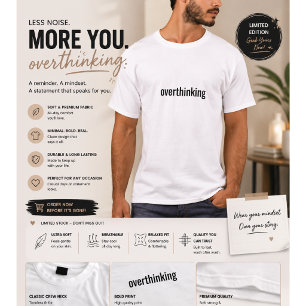 Camiseta Minimalista de Pensar Demais para Homens