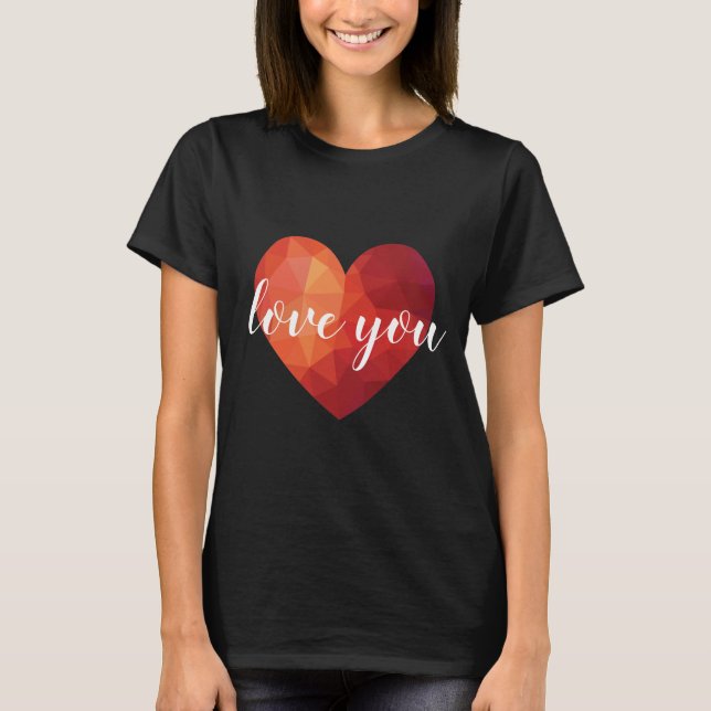 Camiseta Mínimo design de coração vermelho te ama (Frente)