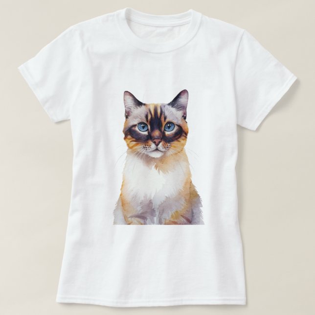 Camiseta Mínimo Lynx Point Siamese Cat Inspirado (Frente do Design)